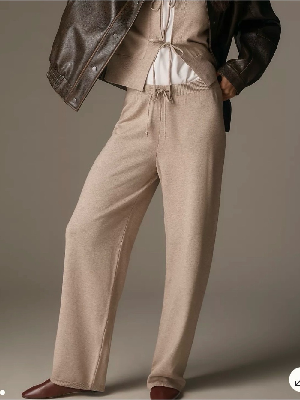 By Anthropologie Wide-Leg Sweater Pants Neutral Size XL